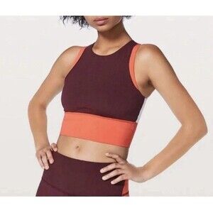 Lululemon Women's Kick Serve Sweat Bra Bordeaux Drama Vivid Flame White Size 8